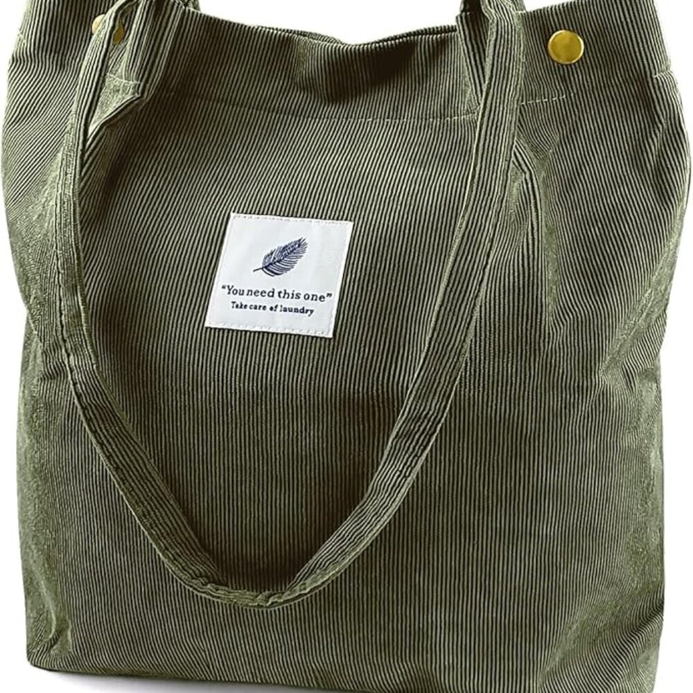 Corduroy Tote Bag for Women Canvas Shoulder Cord Purse
